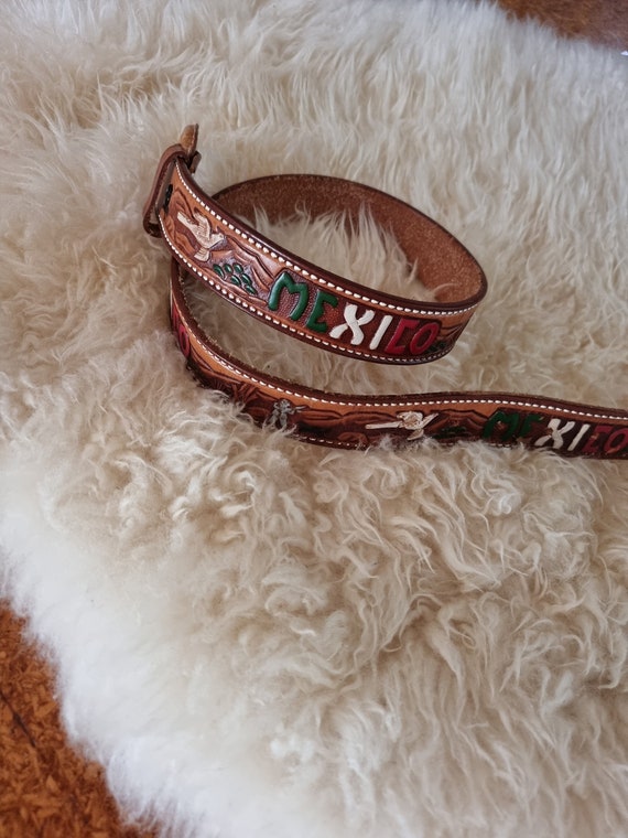 Vintage MEXICO tooled genuine leather waist belt b