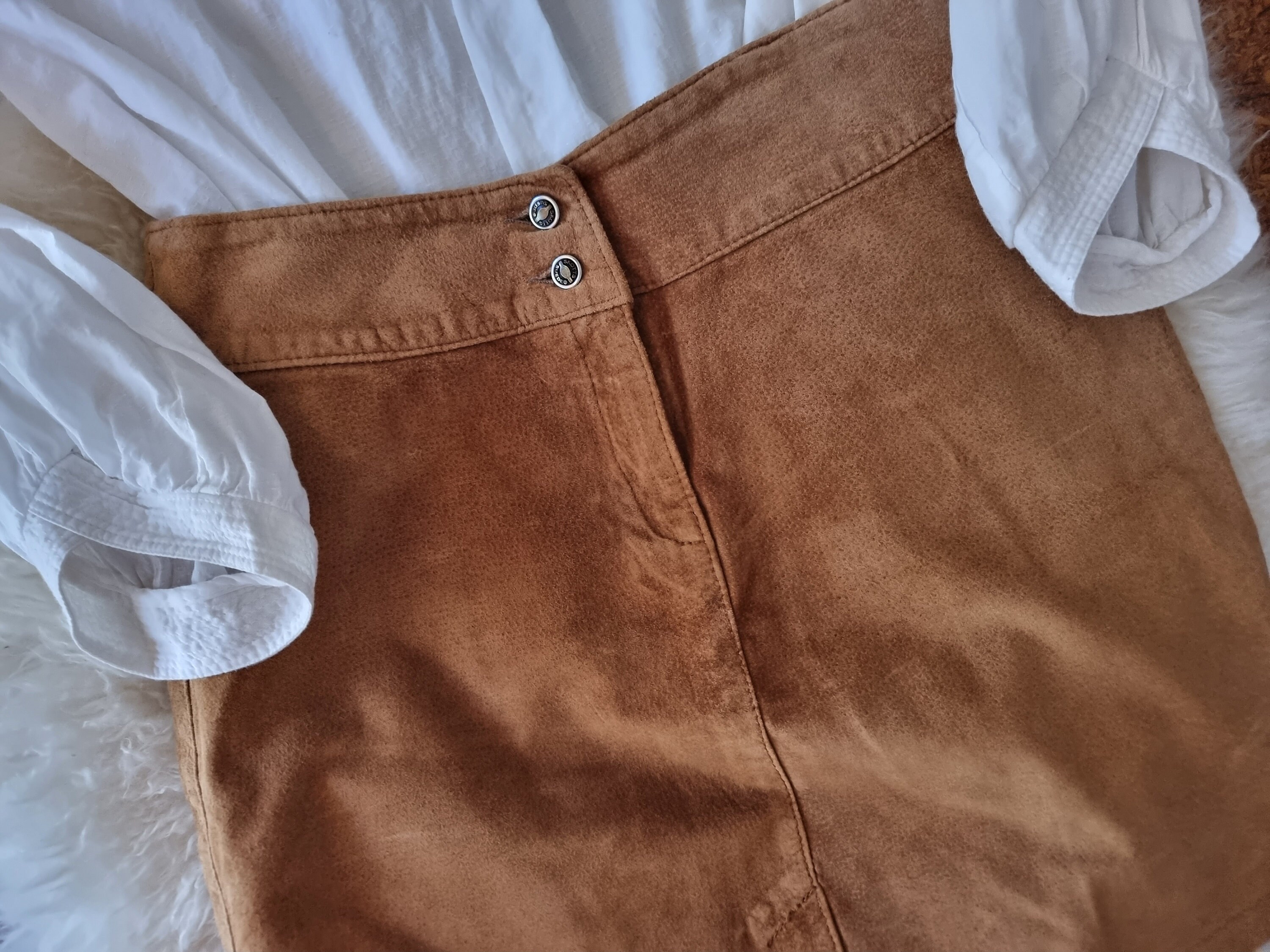 SALE Vintage Tan Suede Skirt High Waisted Mini Caramel Brown