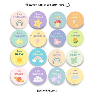 EDITABLE 16 Pastel Affirmation Cards for Kids Toddlers Printable Classroom Decor Square and Circle