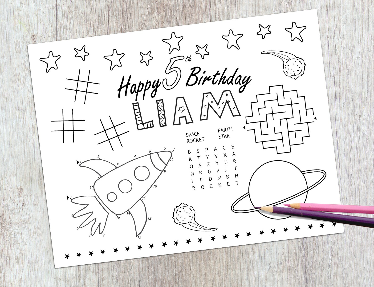 Personalized Birthday Placemat Printable Space Birthday Etsy