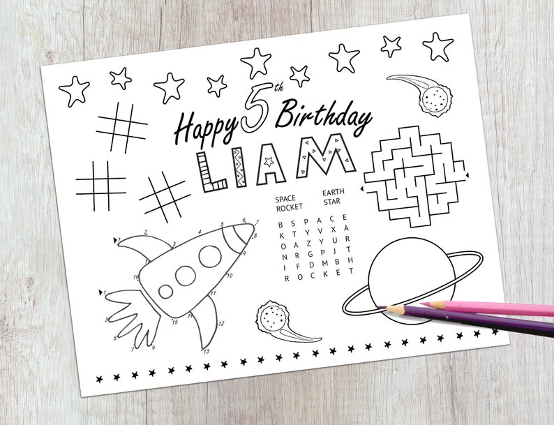 Personalized Birthday Placemat Printable Space Birthday - Etsy