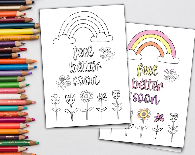Printable feel Better Soon Card Color-me Cards Coloring Cards for Kids ...