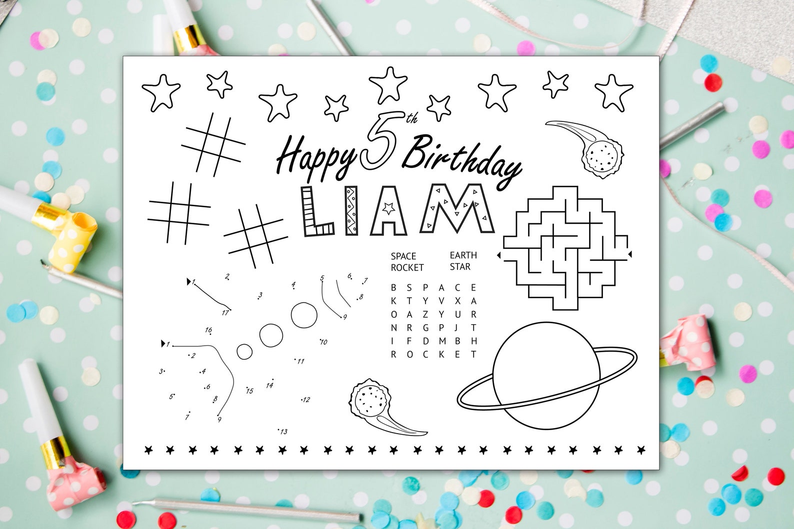 Personalized Birthday Placemat Printable Space Birthday | Etsy