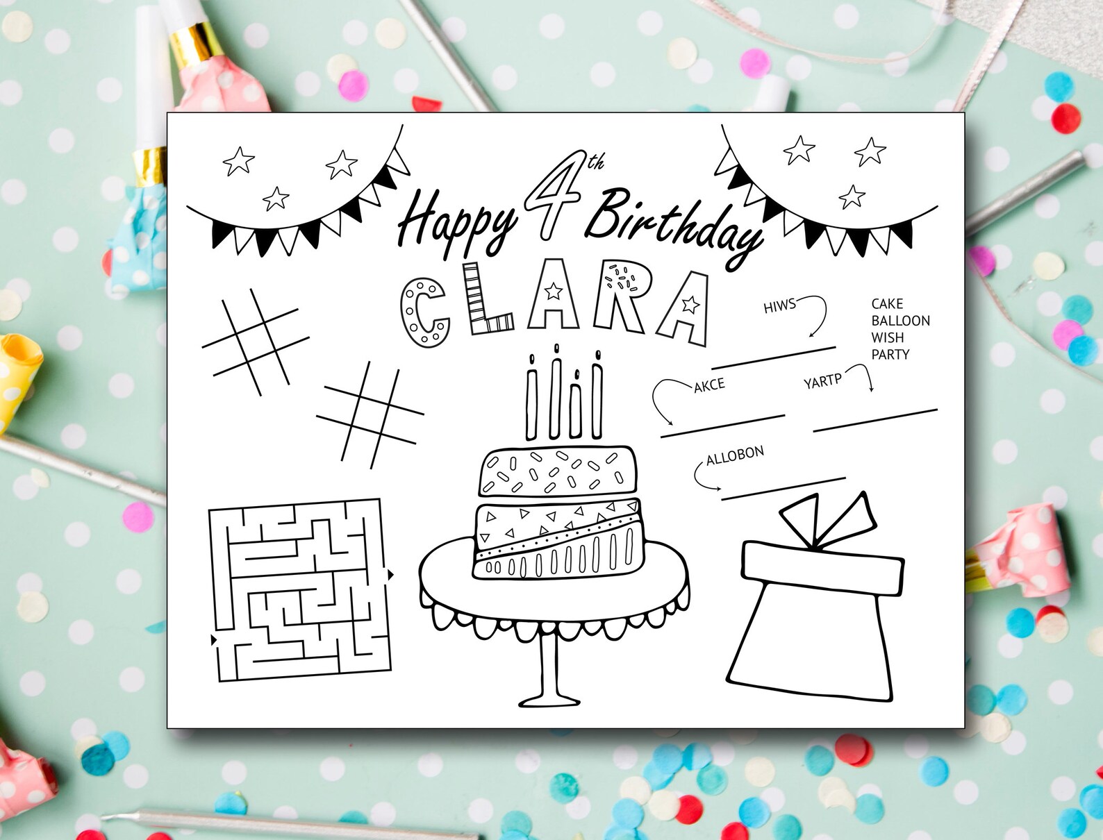 Personalized Birthday Placemat Printable Girl's Birthday | Etsy
