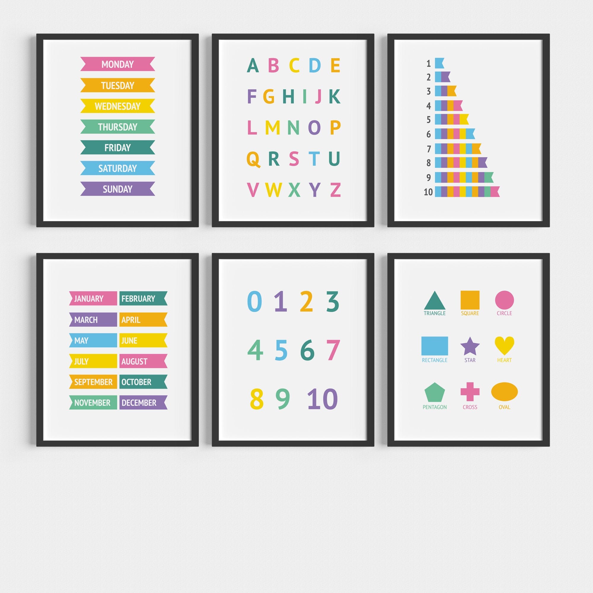 Learning Posters Set of 6 Educational Prints Classroom Wall Etsy