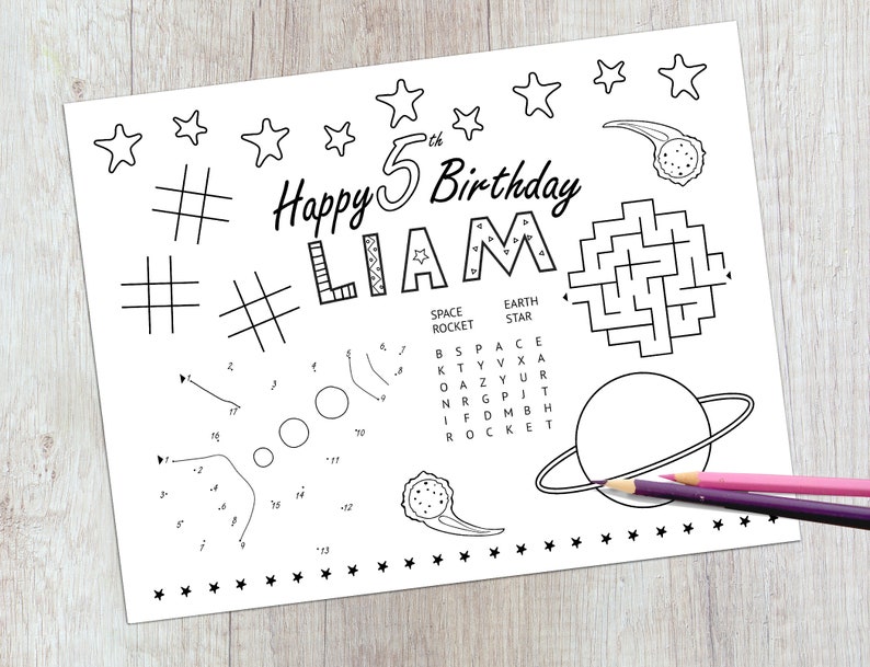 Personalized Birthday Placemat Printable Space Birthday | Etsy