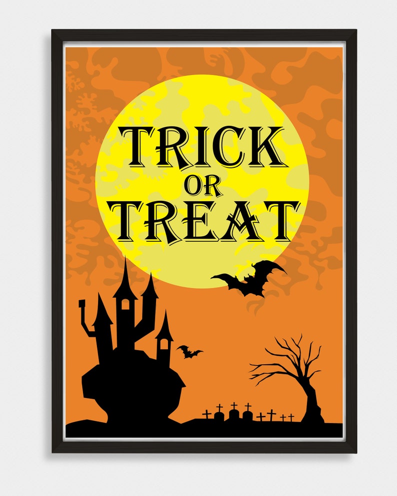 Trick or Treat Printable Sign Two Color Halloween Poster - Etsy
