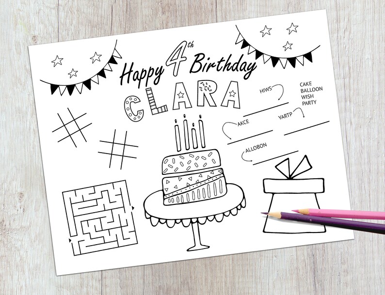 Personalized Birthday Placemat Printable Girl's Birthday Etsy