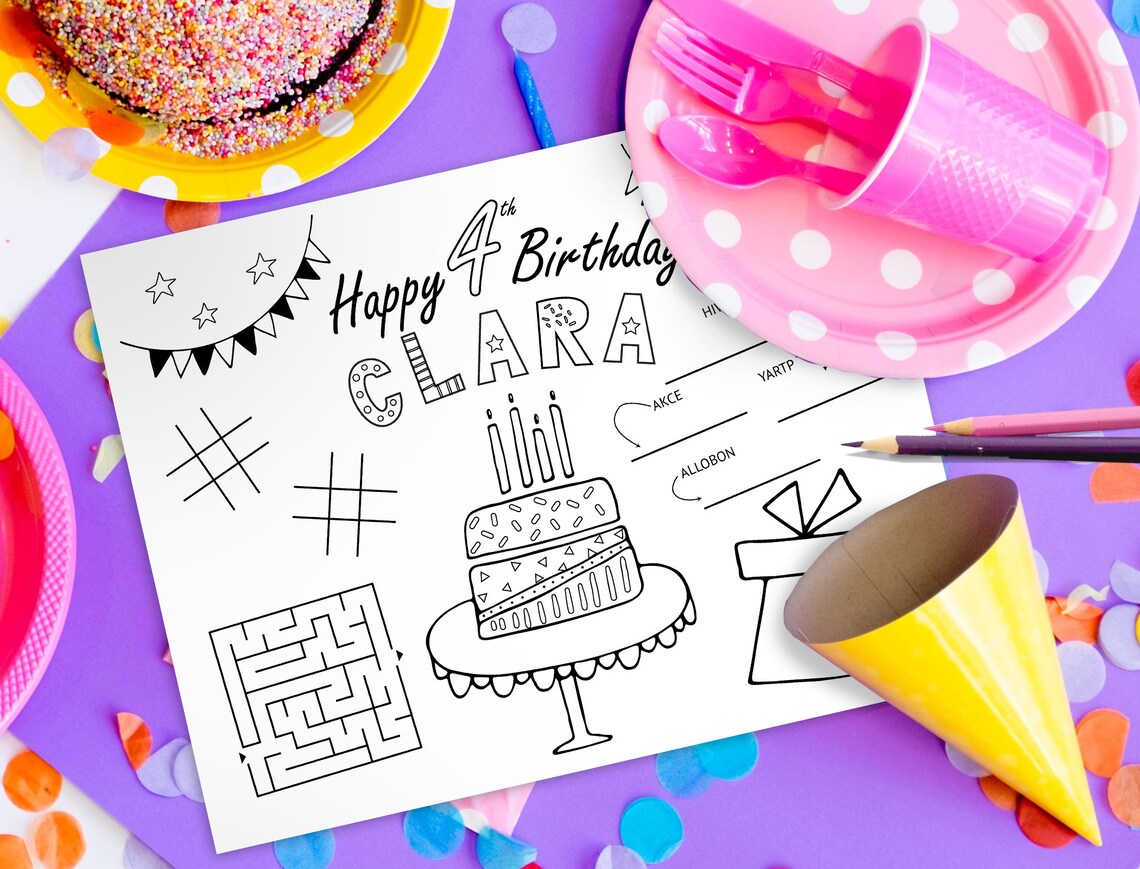 Personalized Birthday Placemat Printable Girl's Birthday - Etsy