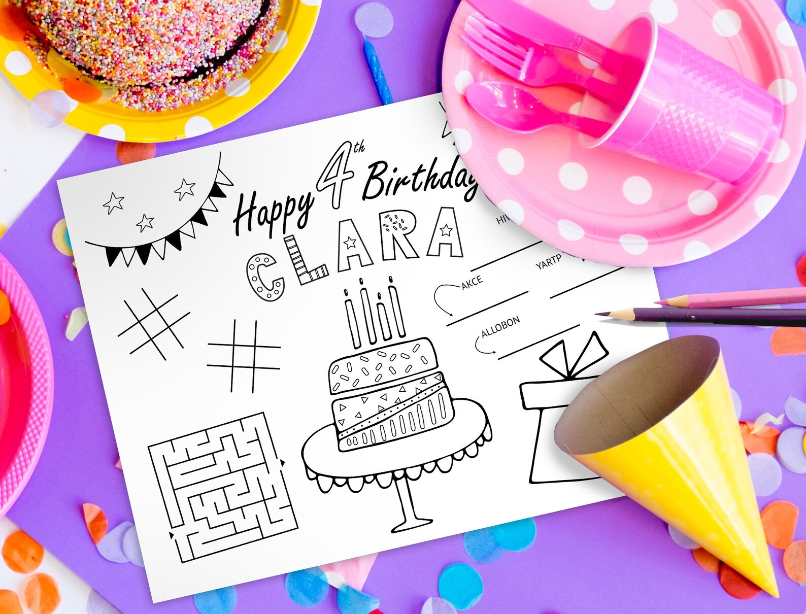 Personalized Birthday Placemat Printable Girl's Birthday - Etsy