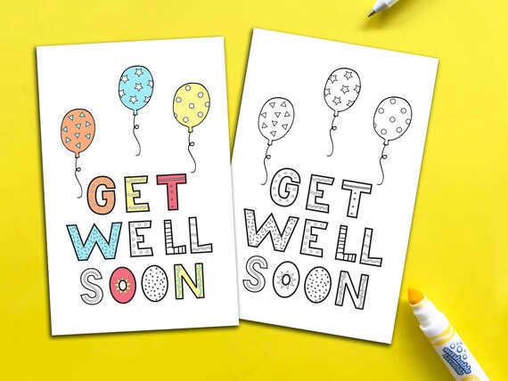 Printable get Well Soon Card Color-me Cards - Etsy