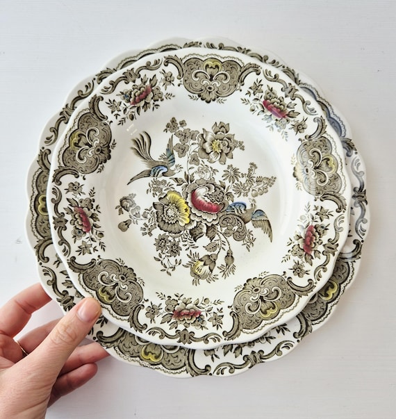 Vintage englische Teller Ridgway Windsor Staffordshire Asiatische Fasane, Vintage Teller, Assiettes anciennes