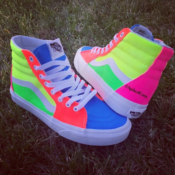 Custom Neon Sk8 Hi Vans " -Big Kids/Adults Men Women kids-Toddler