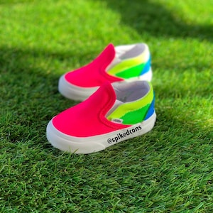Custom Neon Colored Slip On Vans-Women Men Kids Toddler