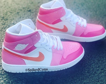 READY TO SHIP- kids size youth 13 Pink/Orange Custom J1