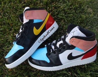 Custom Color Block J 1s-Black White Red Peach & YellowCheck Sizing Before Ordering