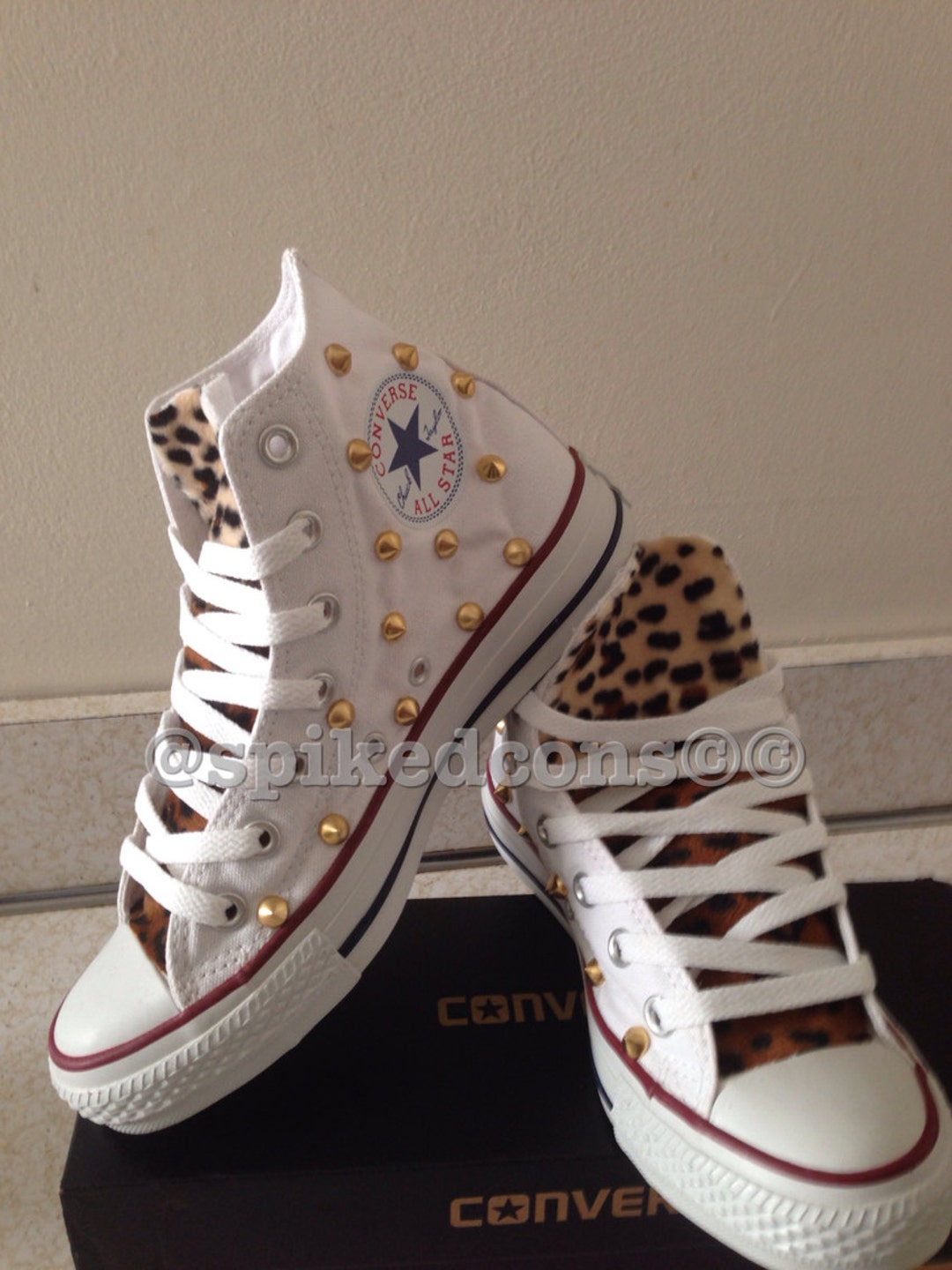 High Top Adult Chucks With Leopard Tongue & Studs - Etsy