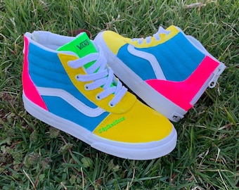 Custom Toddler Kids Vans -Neon Colors Pink Green Blue Yellow...