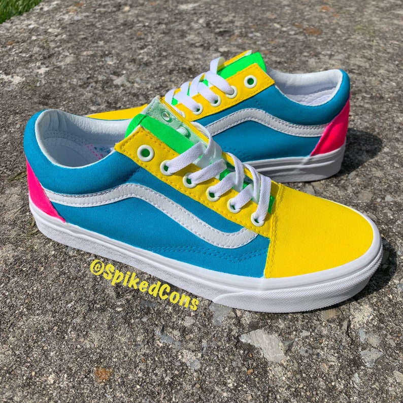 blue yellow and pink vans