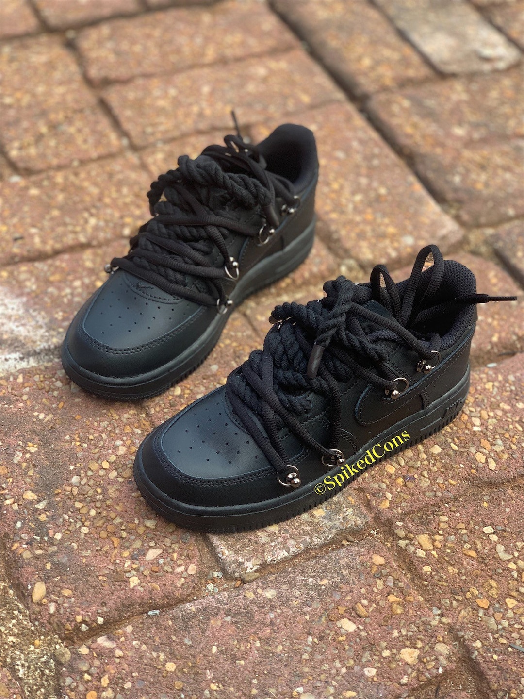 カスタム オールブラック AF1 - ロープレース (メンズ カスタム オールブラック AF1 - ロープレース (メンズ