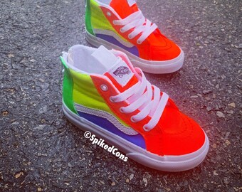 Neon Custom Vans (Kleinkind Sk8) Blau Orange Gelb Grün