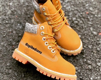 Custom Bling Timberlands -Toddler Preschool.. Kids Wheat Boots