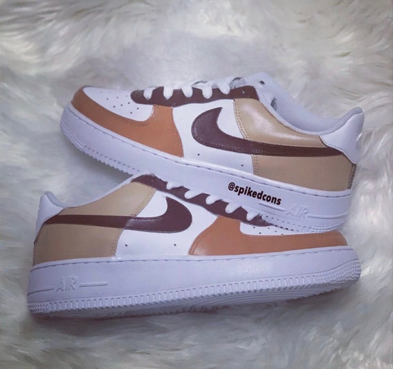 blue and brown air force ones