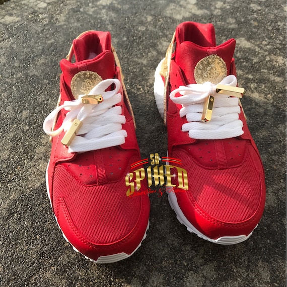 Custom Red and Gold Glitter Nike Air Huaraches with glitter | Etsy