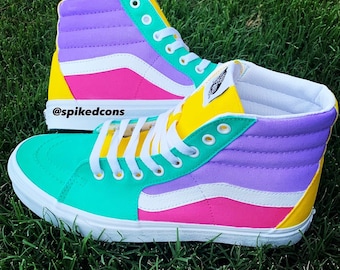 Vans personalizadas "Fruity Peebles" para niños pequeños y adultos (morado, verde azulado, amarillo y rosa)