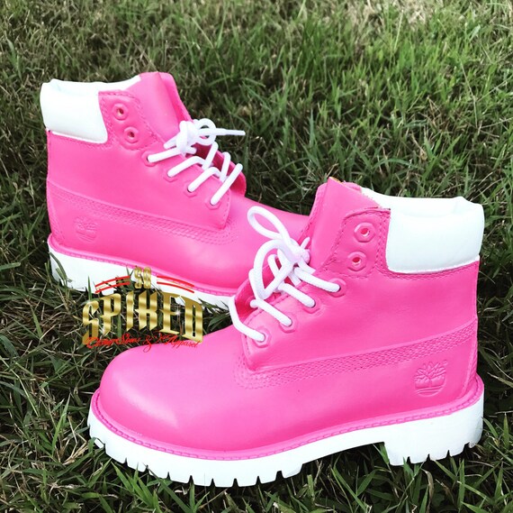 pink timberlands with bow