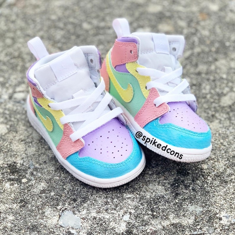 Custom Pastel Jordan 1s-Pink Purple Blue Green YellowCheck | Etsy