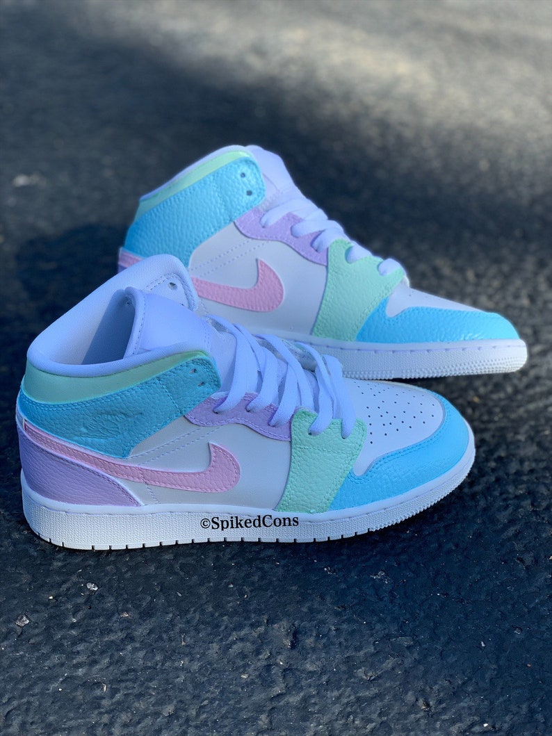 Custom ColorBlock J 1 Pastel Blue Pink Green & PurpleCheck Sizing Before Ordering image 3