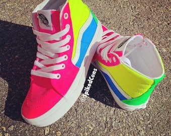 Neon Custom Vans (Toddler Sk8) Niebieski Pomarańczowy Żółty i Zielony