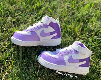 Custom Two-Tone Air Force Mid 1s-Kids & Adults (Purple) Purpley Purple