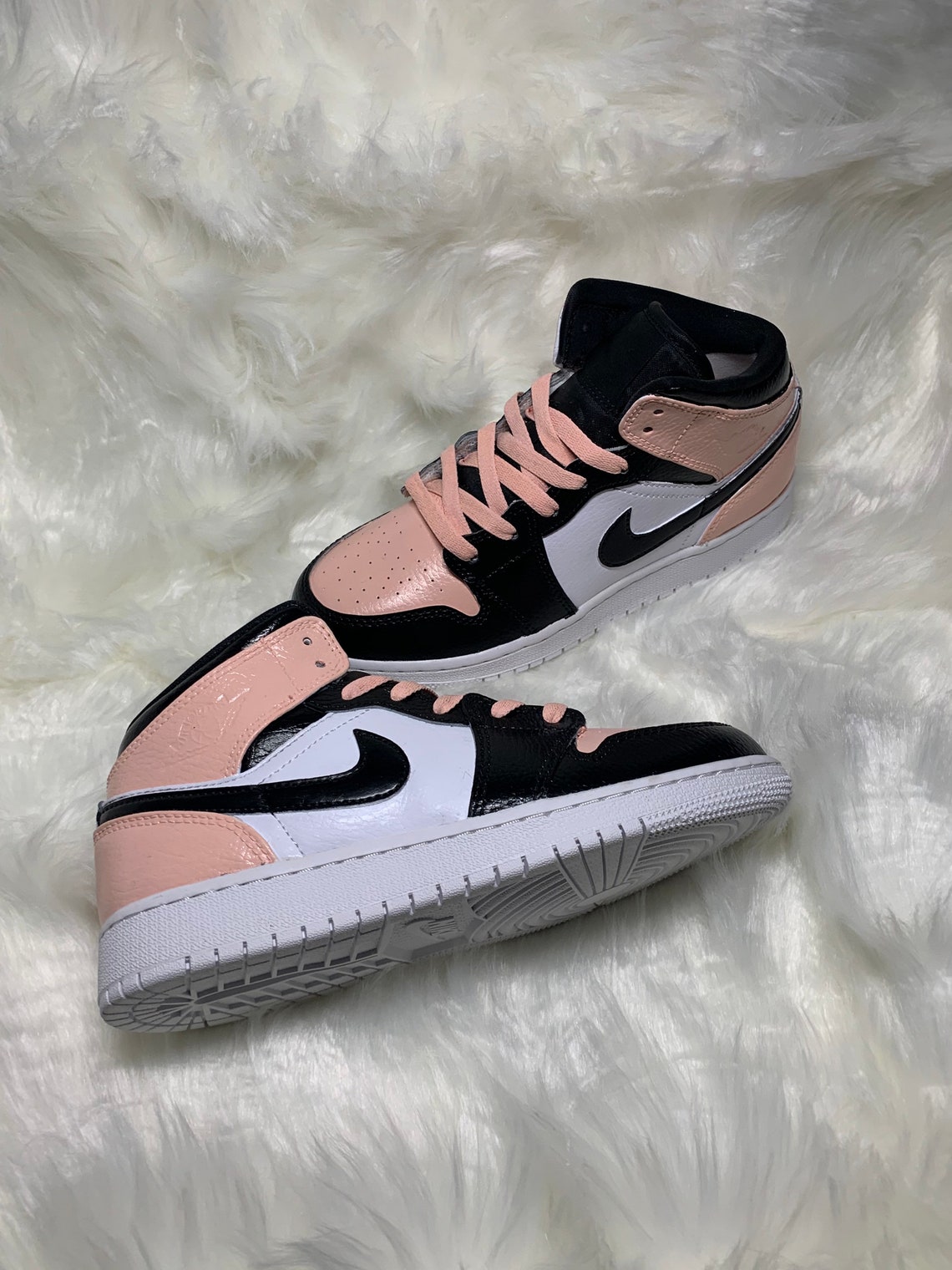 peach black and white jordans