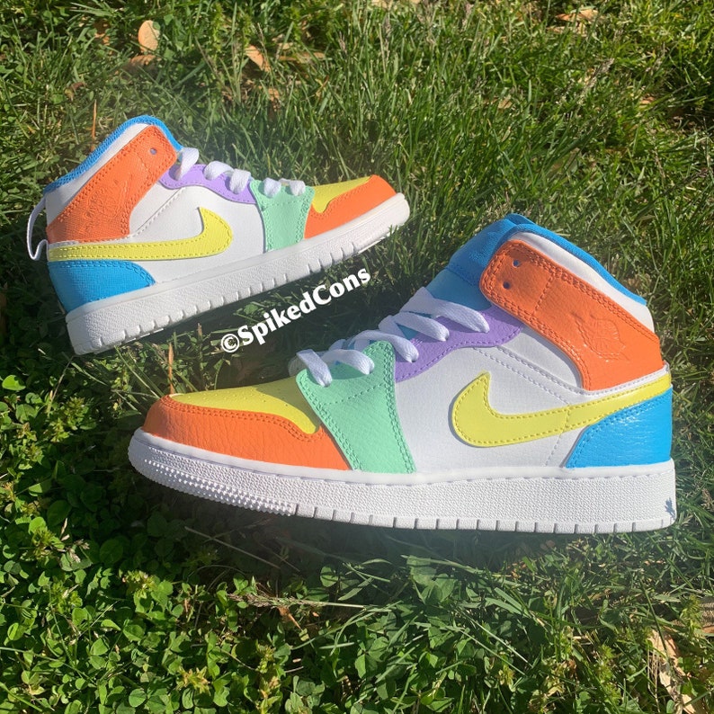 Custom Colorblock Jordan 1 sweet & Tart Orange Green Purple | Etsy