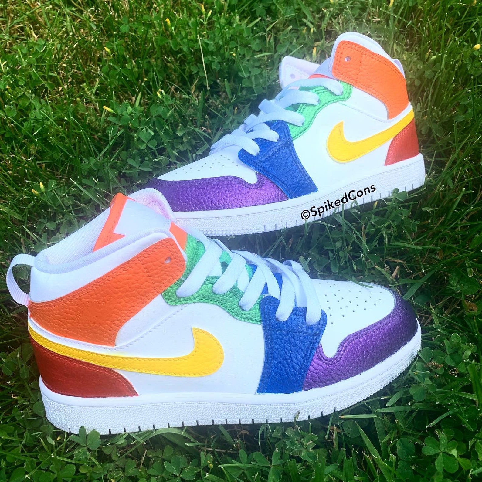 Custom ColorBlock Jordan 1 Rainbow Red Orange Green Purple | Etsy