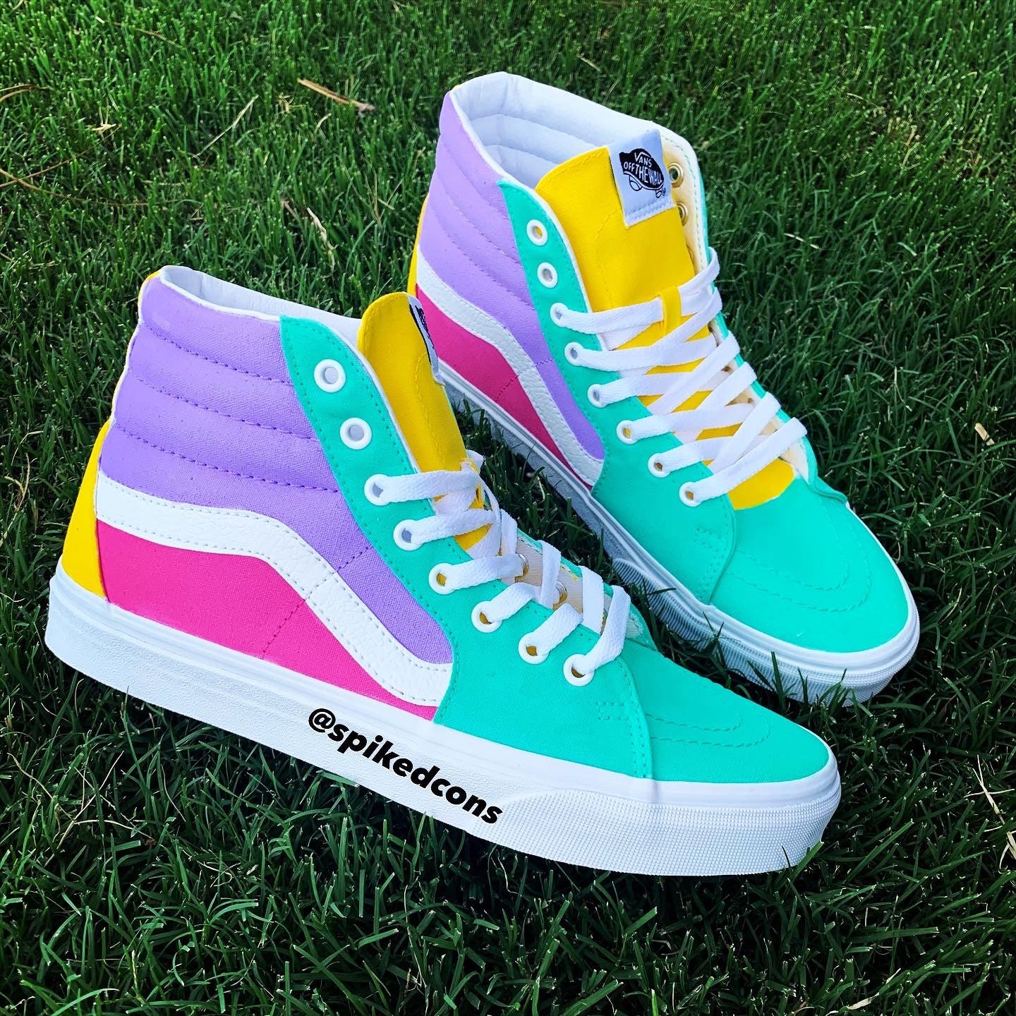 purple and turquoise vans