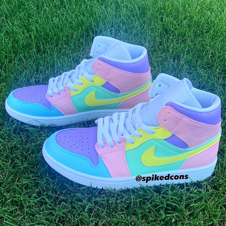 Custom Pastel Jordan 1s-Pink Purple Blue Green YellowCheck | Etsy