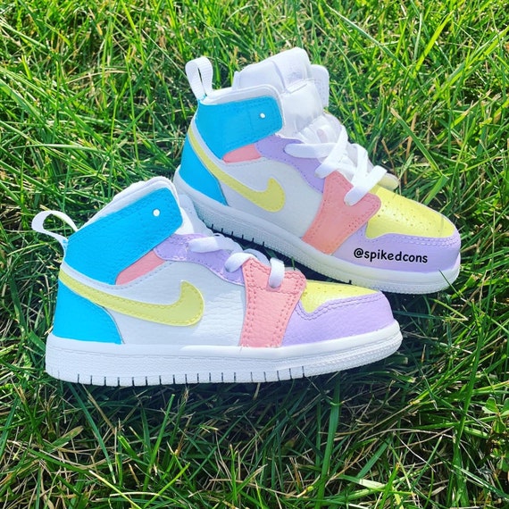 Custom ColorBlock Jordan 1 Pastel Blue Pink Yellow & | Etsy