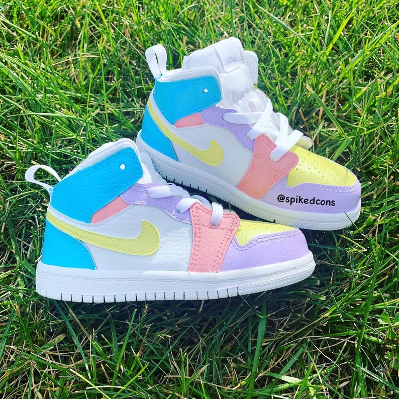 Custom ColorBlock Jordan 1 Pastel Blue Pink Yellow & Etsy