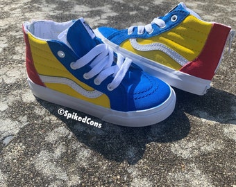 Vans primarias personalizadas (Toddler Sk8) azul amarillo y rojo