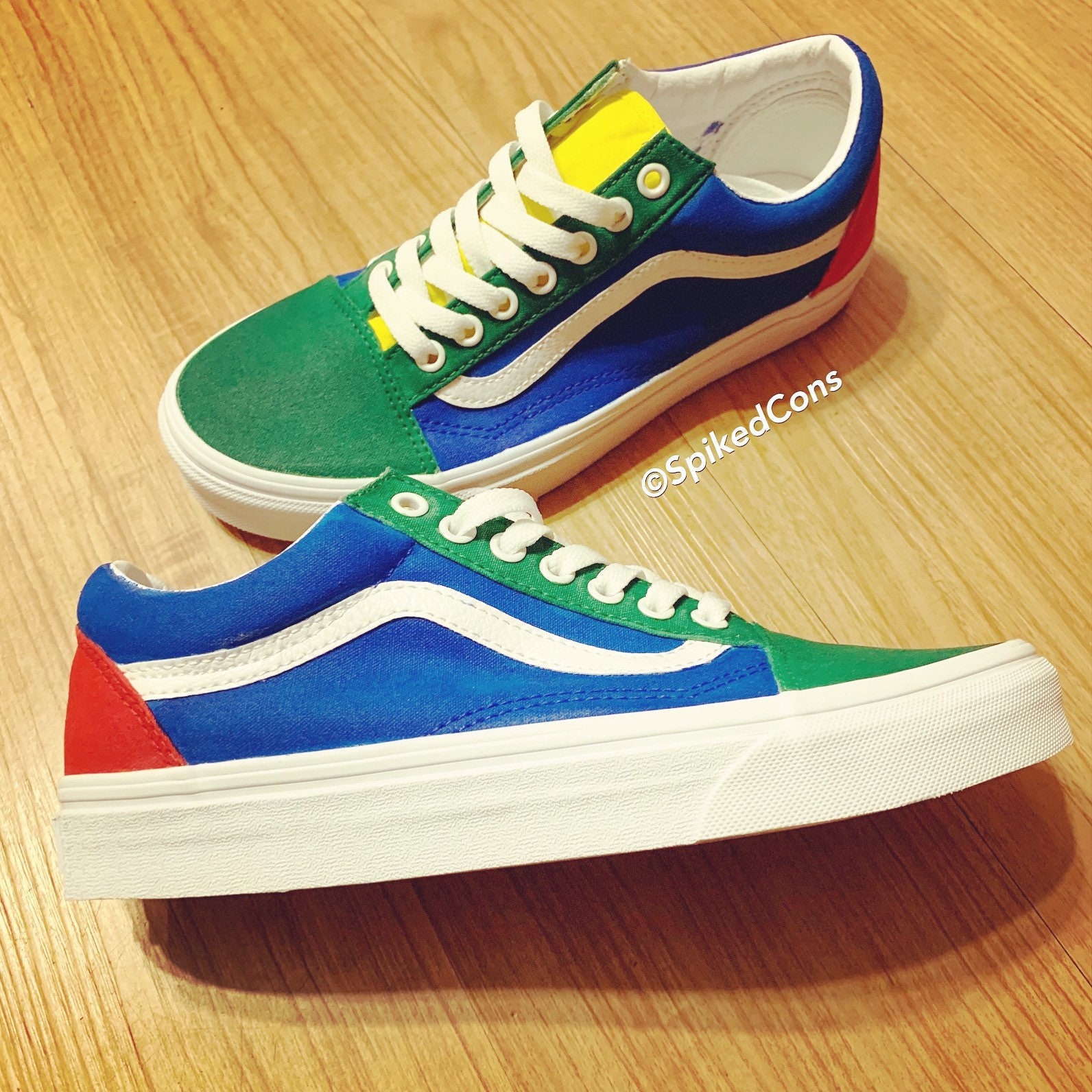 Custom Vans unobig Kids adults Men Women red Yellow Green and Blue Primary Colors Etsy
