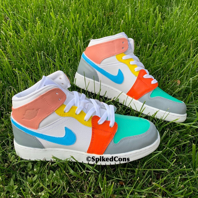 Custom Color Block J 1 -Orange Blue Teal Gray Yellow PeachCheck Sizing Before Ordering 