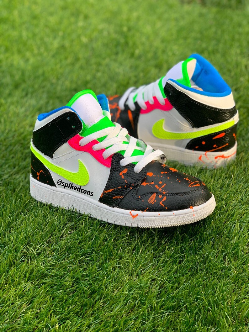 Custom Color Block Jordan 1 Toddler Neon Splattercheck Sizing | Etsy New  Zealand