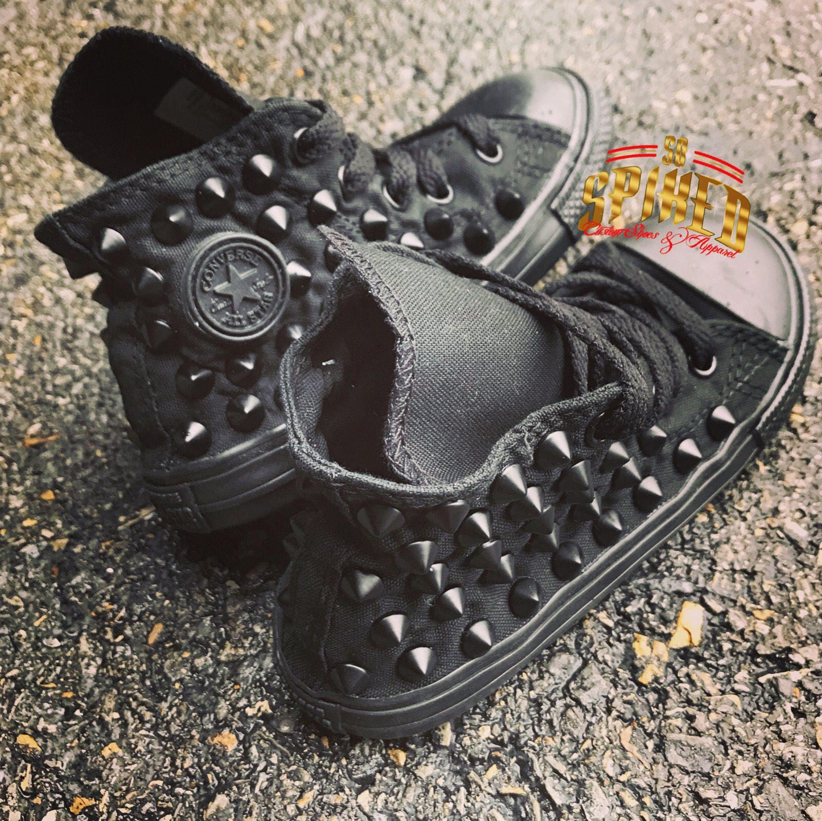 Custom Black Spiked Studded Chucks adults Big Kids Etsy UK
