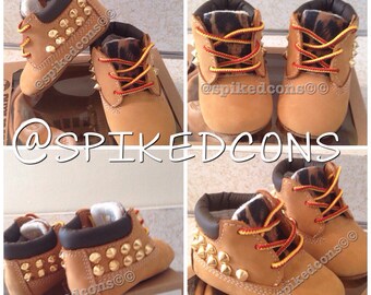 clima Bronceado hierro Infant / Baby Wheat /pink Soft Bottom Studded Timberland crib - Etsy