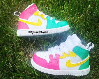 Custom Color Block “South Beach” J 1s- “Pink Yellow Teal”Check Sizing Before Ordering