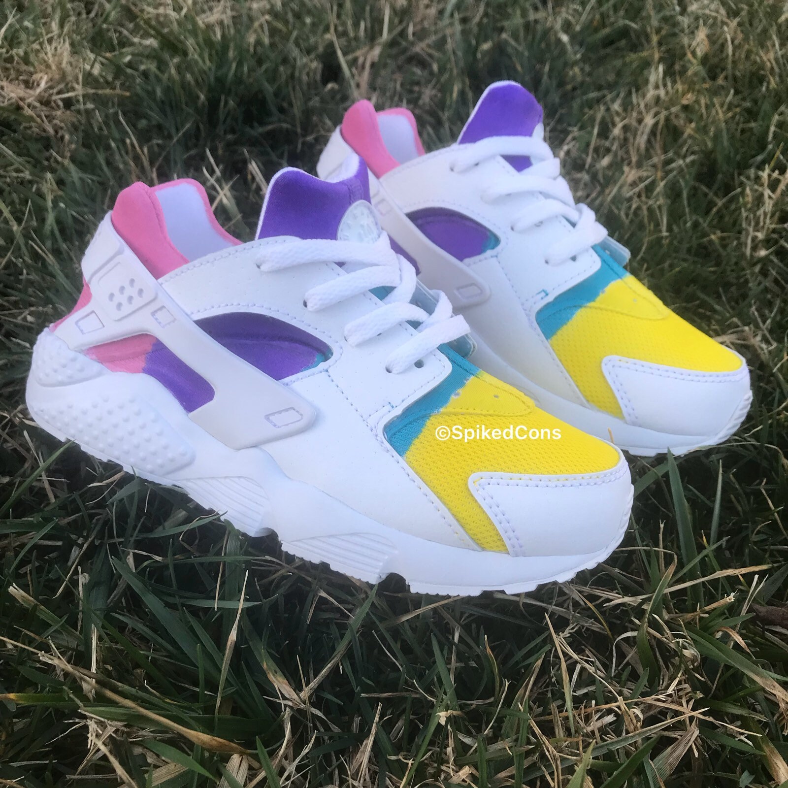 Custom Rainbow Huaraches (Pink Purple Yellow and Turquoise)