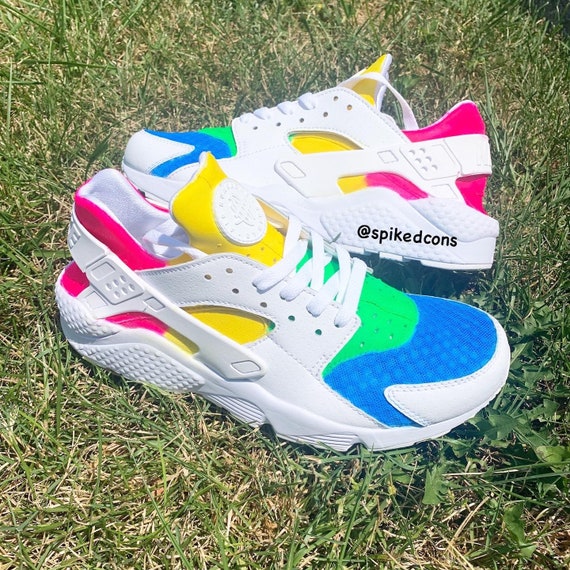 Custom Rainbow Neon Huaraches pink Green Blue Yellow -  Israel